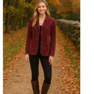Vintage Atelier by B. Thomas wine  burgundy suede leather blazer jacket Sz Small